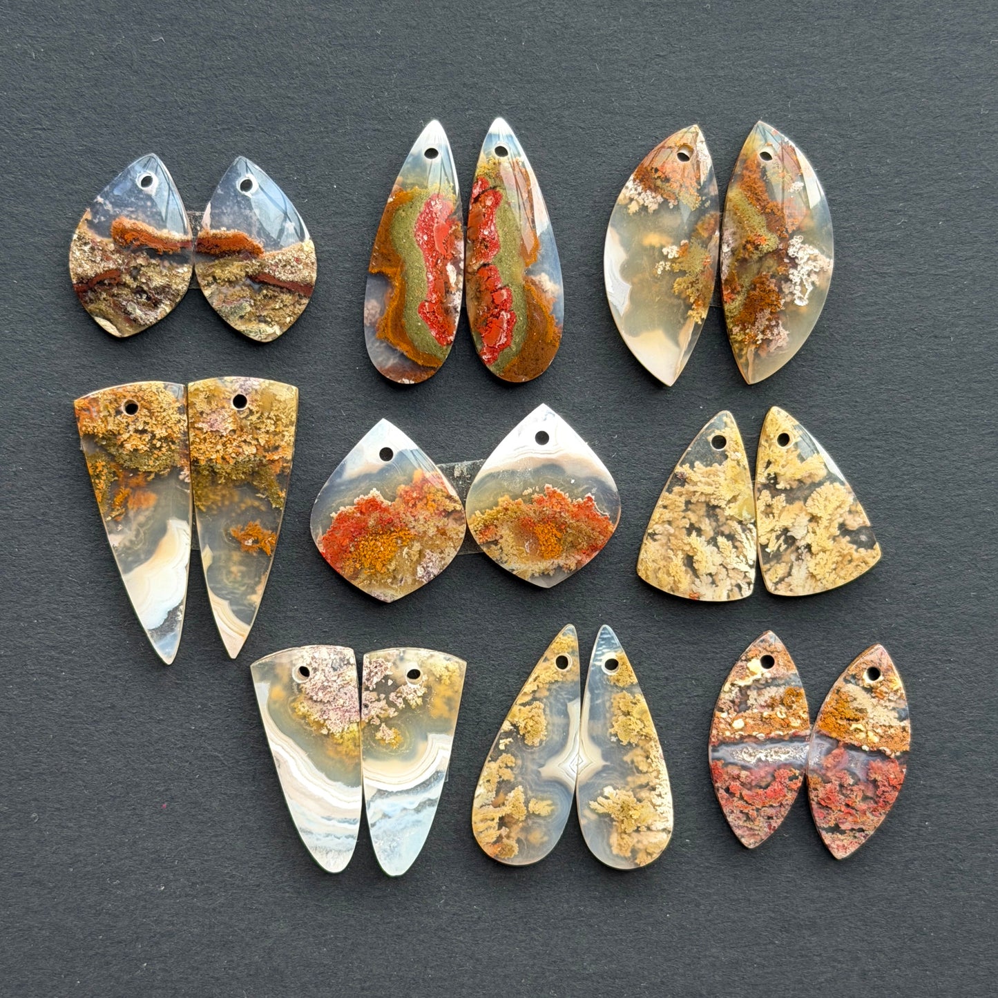 DRILLED Nebula (Ternate) Moss Agate Cabochon Pairs - Choose your Pair (W9)