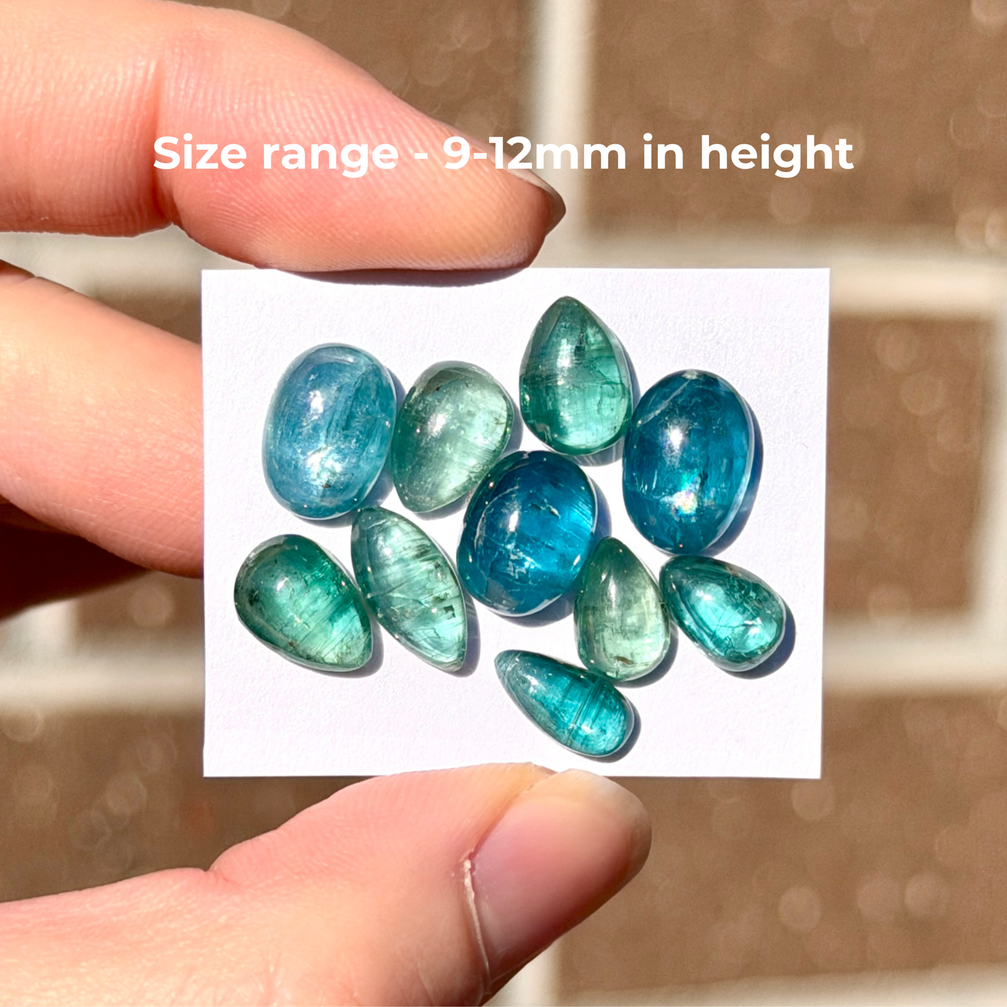 10pcs (Juicy) Emerald, Teal & Mint Kyanite Cabochons Smooth - 9-12mm (FULL LOT) (W14)