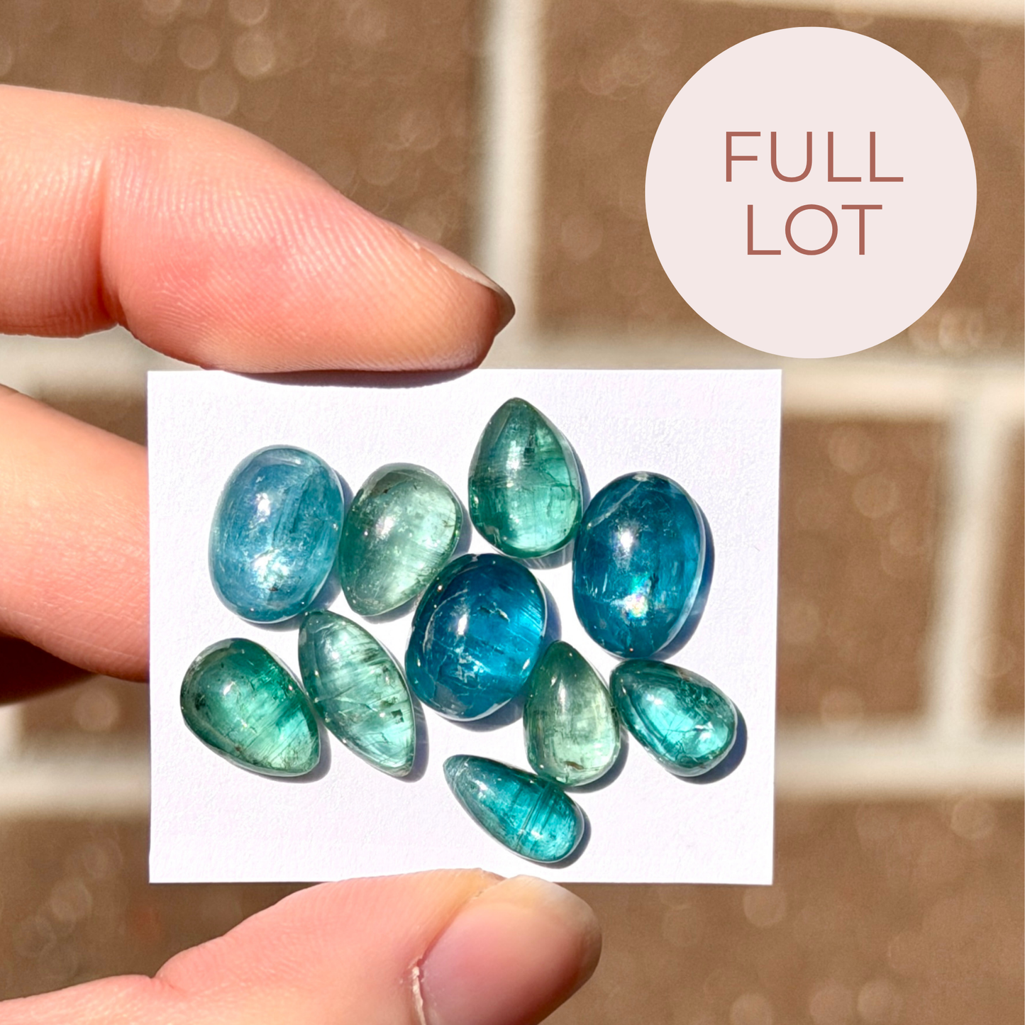 10pcs (Juicy) Emerald, Teal & Mint Kyanite Cabochons Smooth - 9-12mm (FULL LOT) (W14)