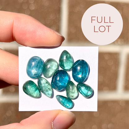 10pcs (Juicy) Emerald, Teal & Mint Kyanite Cabochons Smooth - 9-12mm (FULL LOT) (W14)