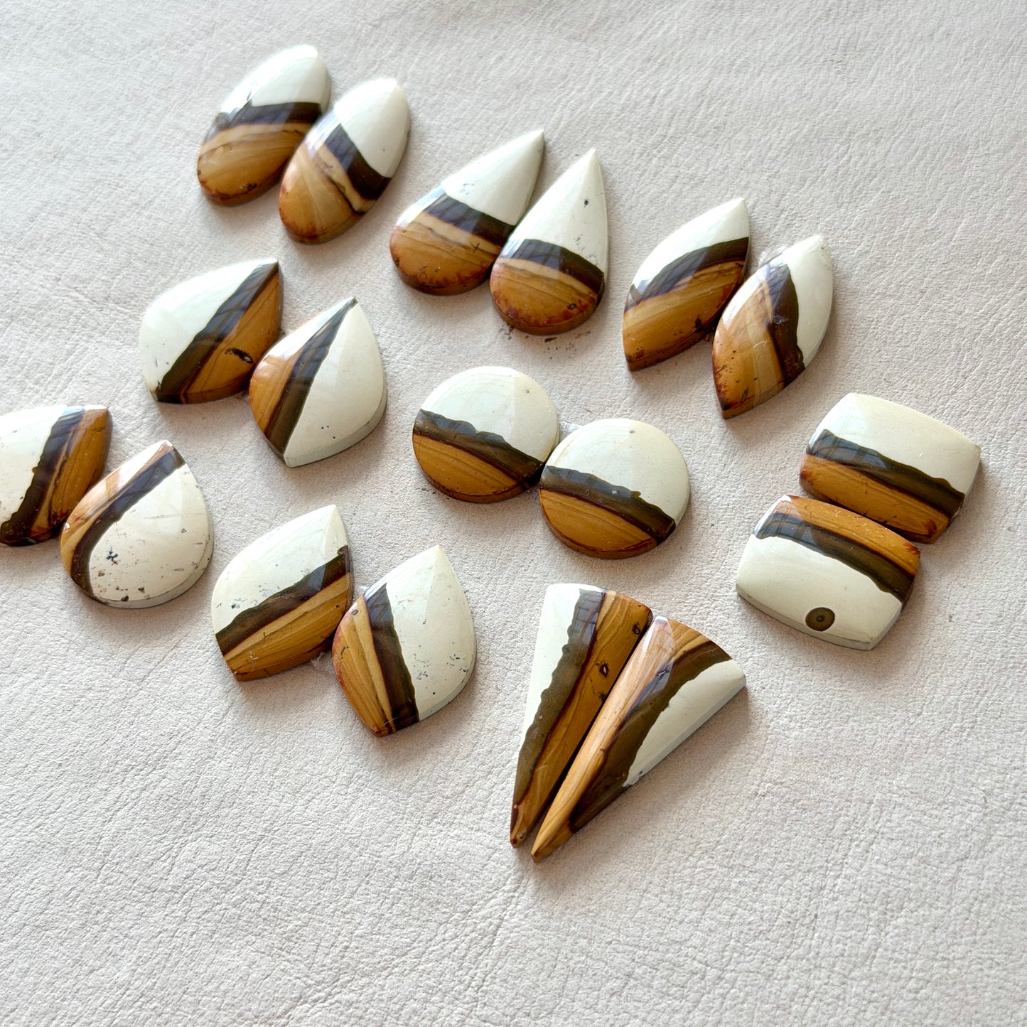 Ivory/Cream Polychrome Jasper Cabochon Pairs - Choose your Pair (W9)
