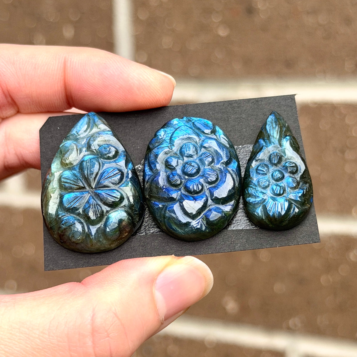 Blue Labradorite Flower Carved Cabochon - Choose your Stone (W7-EY)