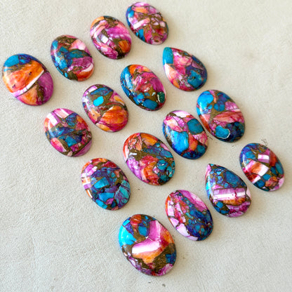 22-27mm Pink Spiney Oyster Copper Turquoise Cabochon Smooth  - Choose your Stone (W15)