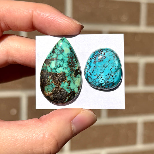 21-33mm Light Green & Robin Blue Hubei Turquoise Cabochon Smooth (Backed) - Choose your Stone (W15)
