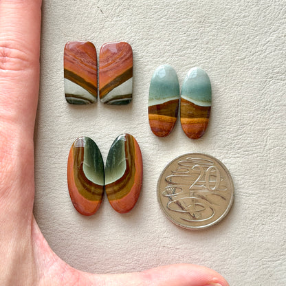 'Scenic' Polychrome Jasper Cabochon Pairs - Choose your Pair (W3)