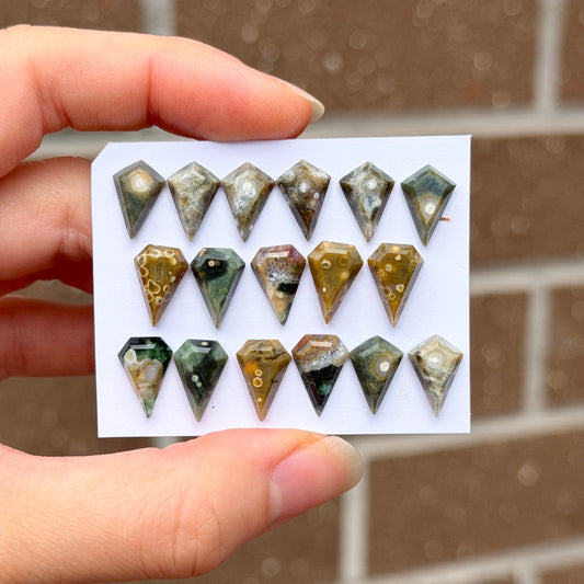 12x8mm Ocean Jasper Cabochon Kite Step cut - Choose your Stone (W11)