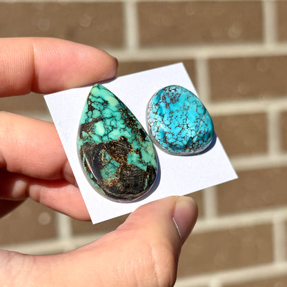 21-33mm Light Green & Robin Blue Hubei Turquoise Cabochon Smooth (Backed) - Choose your Stone (W15)