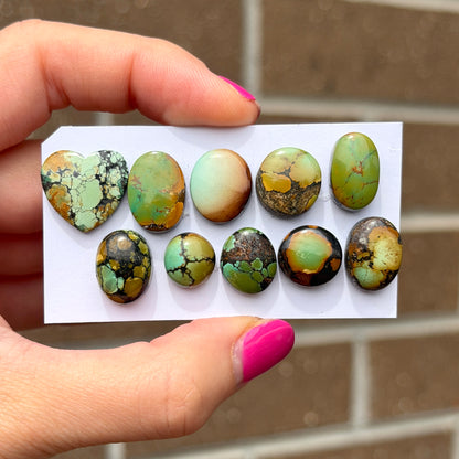 10-16mm Green Bamboo Mountain Hubei Turquoise Cabochon Smooth (Backed) - Choose your Stone (W8)