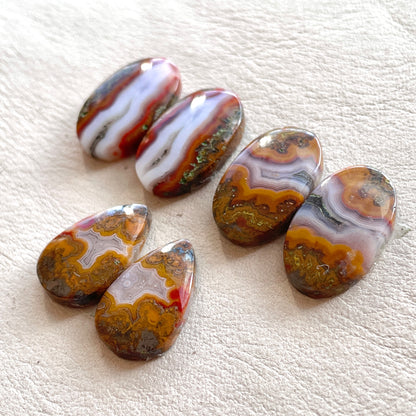 Moroccan Red Seam Agate Cabochon Pairs - Choose your Pair (W7)