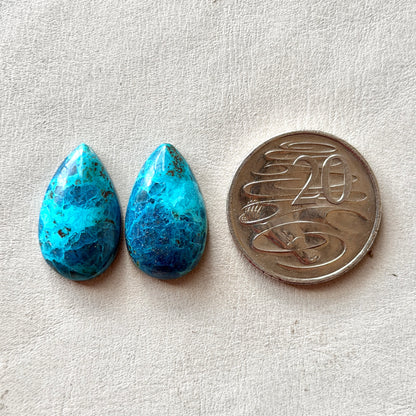 Shattuckite Cabochon Pair - Teardrop 25mm x 15mm (W14)
