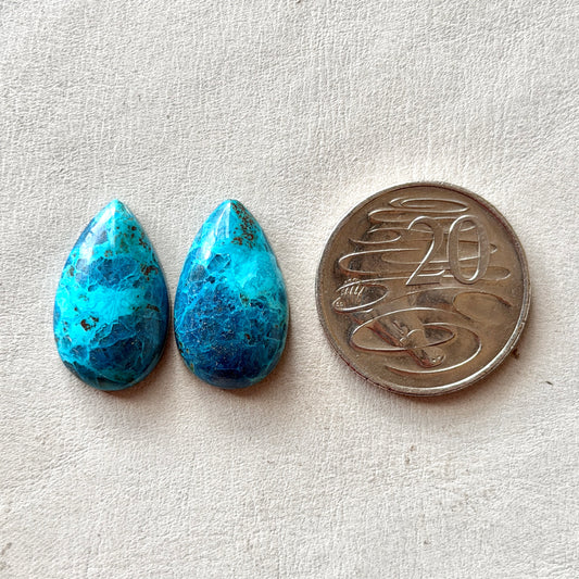 Shattuckite Cabochon Pair - Teardrop 25mm x 15mm (W14)