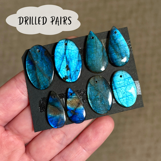DRILLED Blue Labradorite Cabochon Pairs - Choose your Pair (W12)
