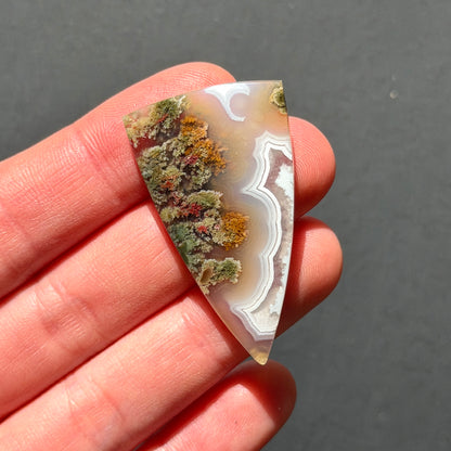 ‘Crescent over the Wild' Nebula Moss Agate Triangle Cabochon - 42.5mm x 24mm (W17)