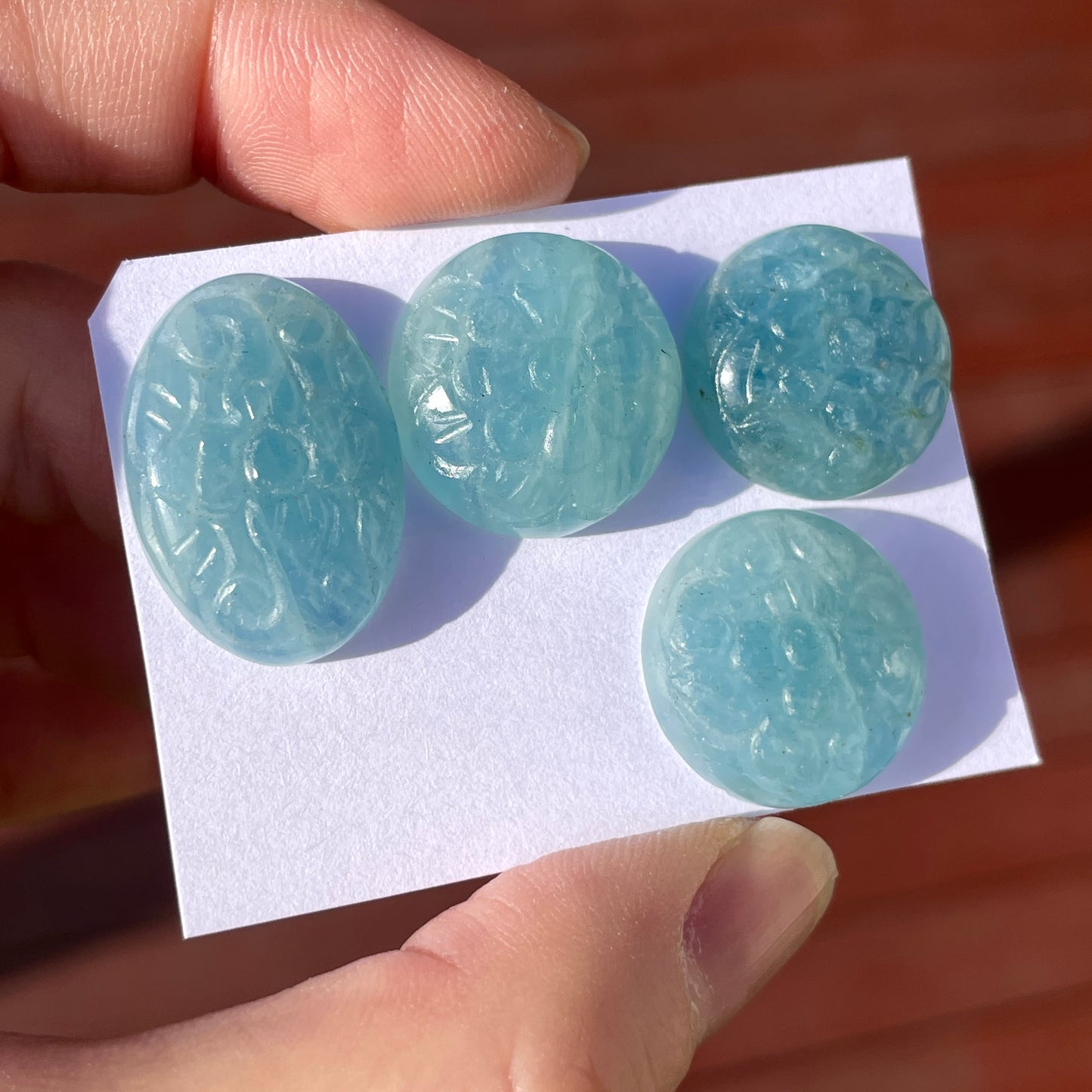 Aquamarine Flower Carved Cabochon - Choose your Stone (W10)