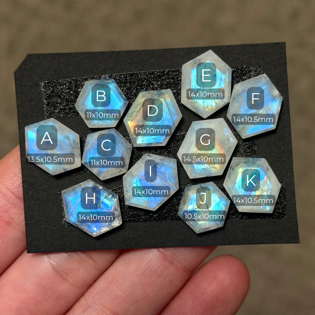Rainbow Moonstone hexagonal Cabochon Step Cut - Choose your Stone (W3)