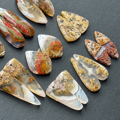 DRILLED Nebula (Ternate) Moss Agate Cabochon Pairs - Choose your Pair (W9)