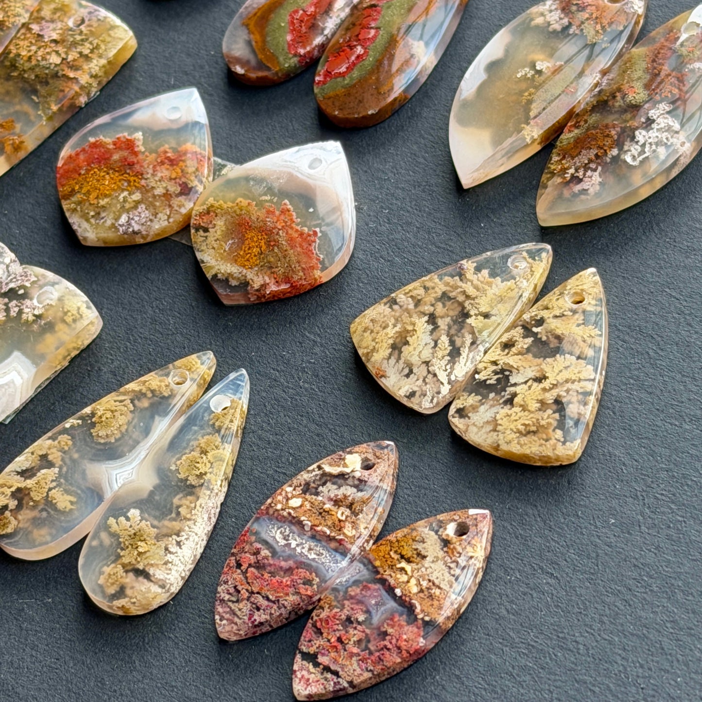 DRILLED Nebula (Ternate) Moss Agate Cabochon Pairs - Choose your Pair (W9)