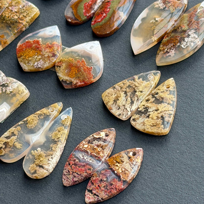 DRILLED Nebula (Ternate) Moss Agate Cabochon Pairs - Choose your Pair (W9)