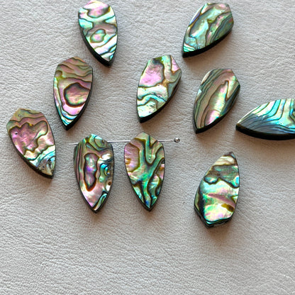 20x10mm Abalone Paua Shell (Shield-shape) Briolettes (Flat back) - Set of 2 (W12)