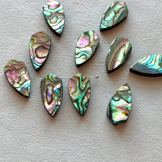 20x10mm Abalone Paua Shell (Shield-shape) Briolettes (Flat back) - Set of 2 (W12)