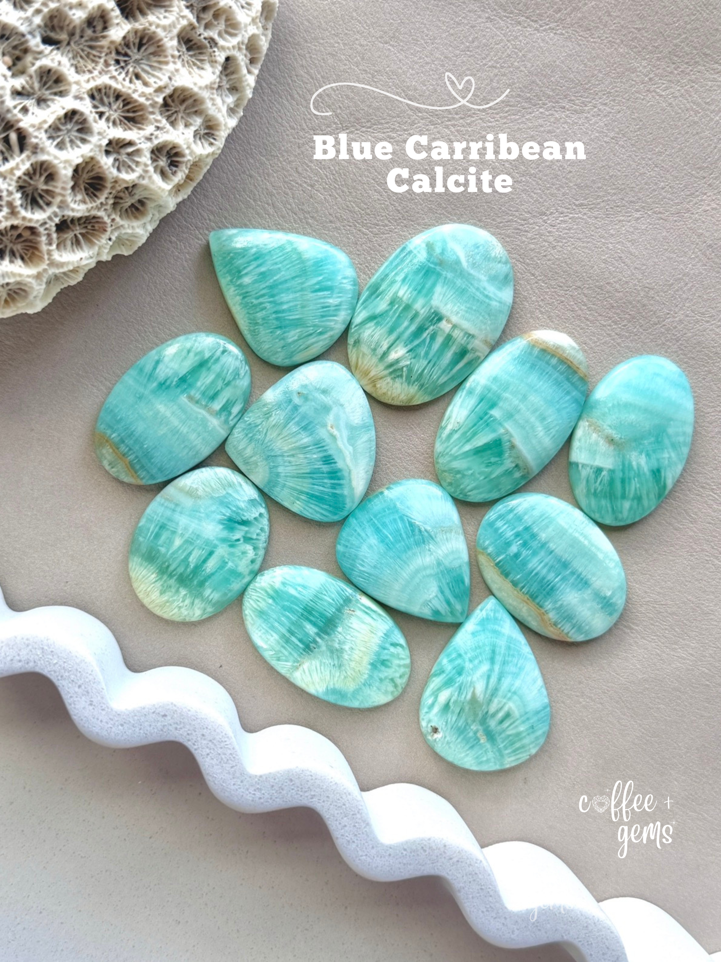 28-35mm Blue Carribean Calcite Cabochon Smooth - Choose your Stone (W12)