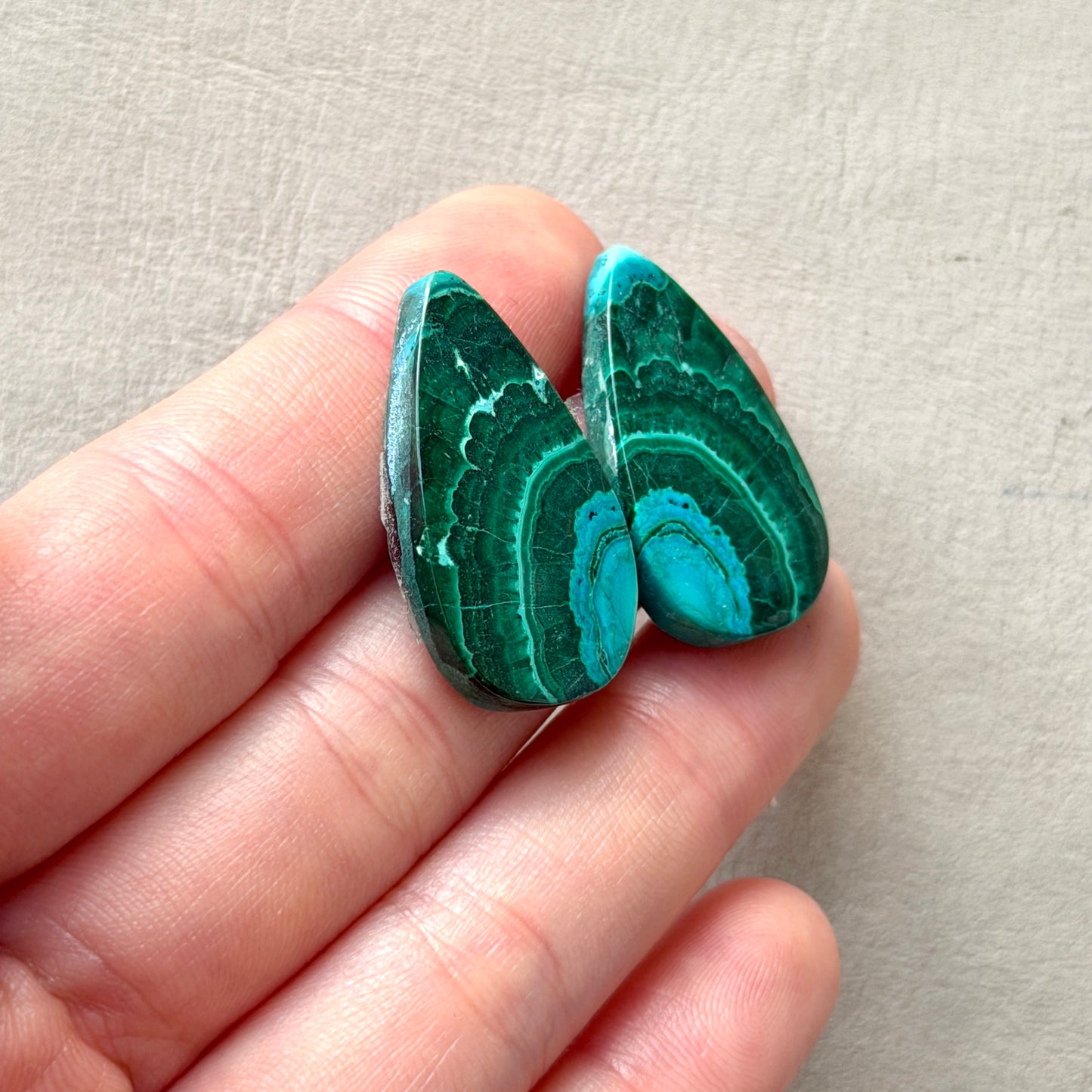 Malachite Chrysocolla Cabochon Pair - 27.5mm x 16.5mm (W5)