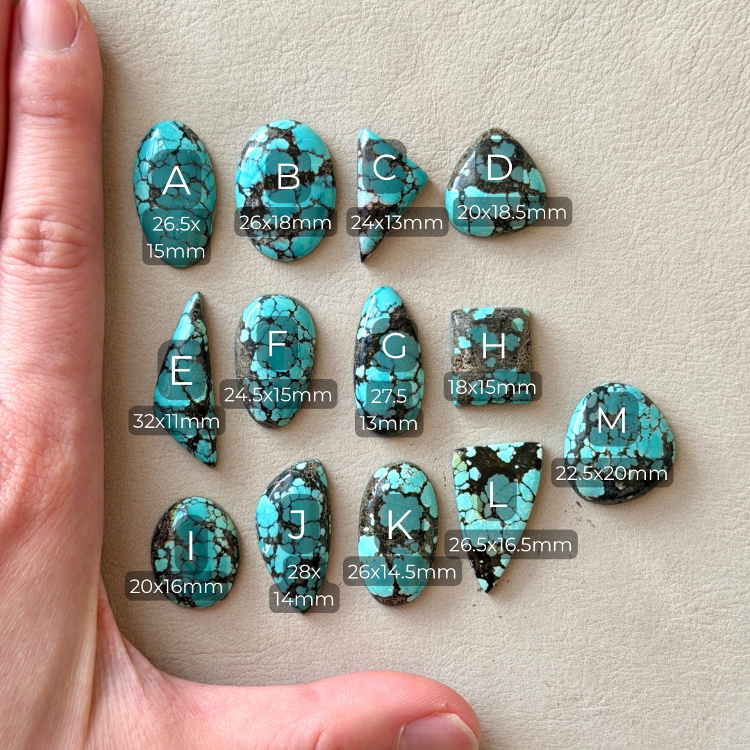 Medium Blue (with Black Spiderweb Matrix) Hubei Turquoise Cabochon Smooth (Backed) - Choose your Stone (W12)