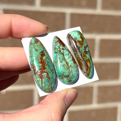 33-36mm Light Green & Earth Brown Hubei Turquoise Cabochon Smooth (Backed) - Choose your Stone (W15)