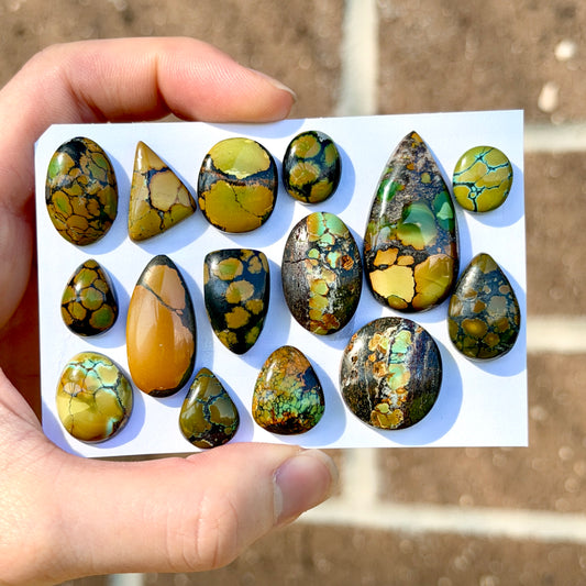 Treasure Mountain Hubei Turquoise (Green & Brown) Cabochon Smooth (Backed) - Choose your Stone (W10-EY)