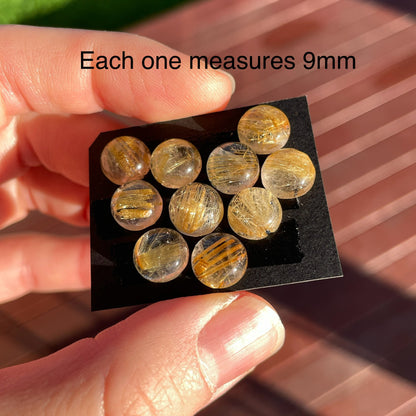 9mm Gold Rutilated/Rutile Quartz Round Cabochon Smooth - Choose your Stone (W10)