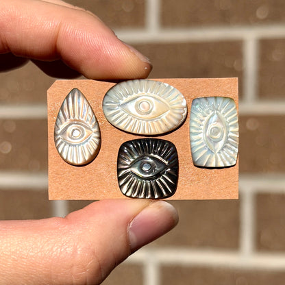 Mother of Pearl 'Evil Eye/Nazar' Hand Carved Cabochon - Choose your Stone (W12)
