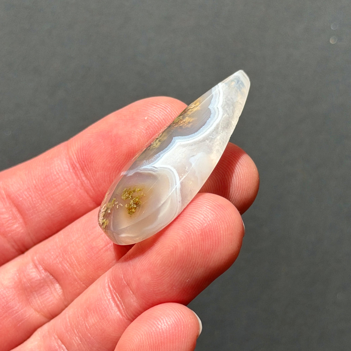 ‘Autumn at the Bend' Nebula Moss Agate Teardrop Cabochon - 40mm x 21.5mm (W17)