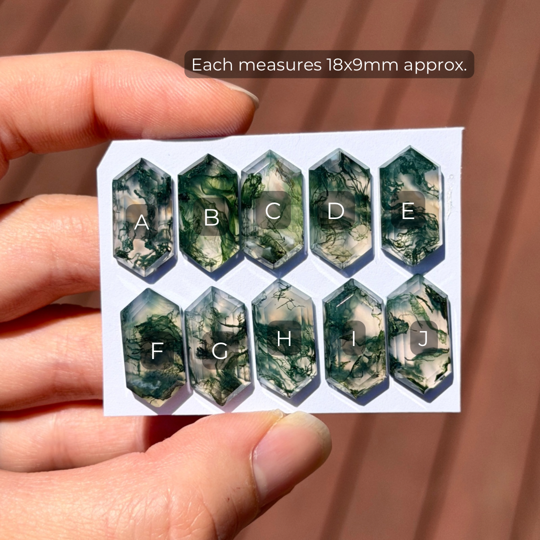 Moss Agate Long Hexagonal Cabochon Smooth (18x9mm) - Choose your Stone (W12)