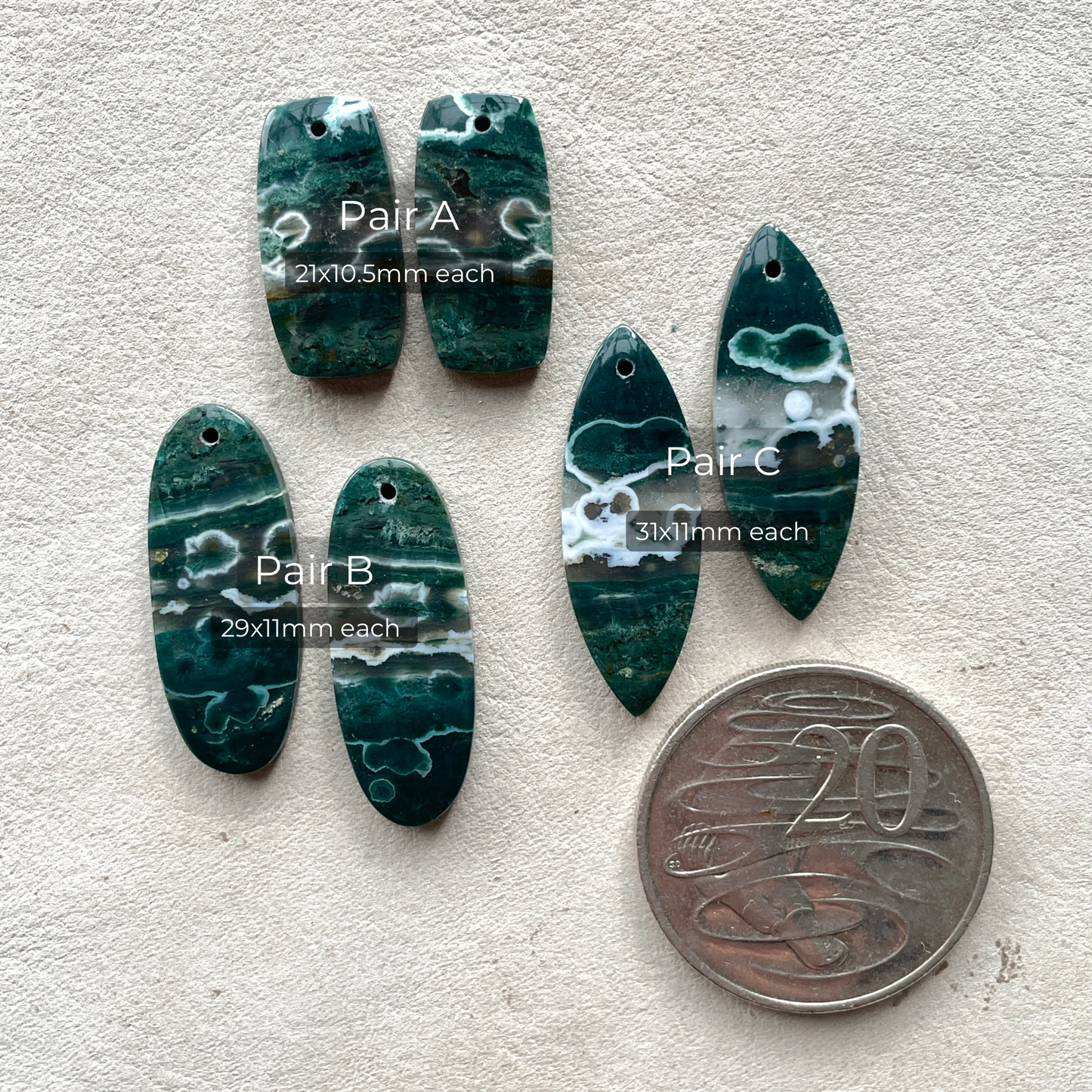 DRILLED Ocean Jasper Cabochon Pairs - Choose your Pair (W4)