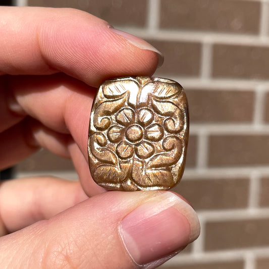 Golden Sunstone Flower Carved Rectangle Cabochon - 24.5mm x 21mm - W3