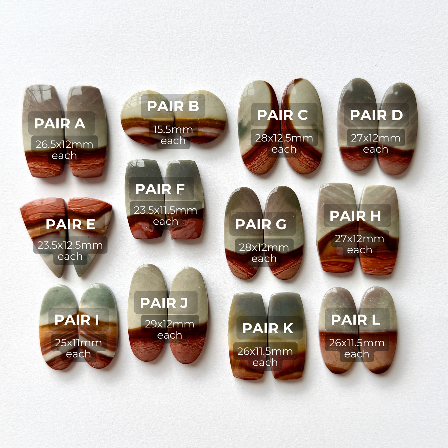 Scenic Polychrome Jasper Cabochon Pairs - Choose your Pair (W13)