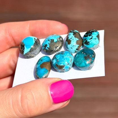 13-19mm Morenci Turquoise with Pyrite Cabochon Smooth - Choose your Stone (W5)