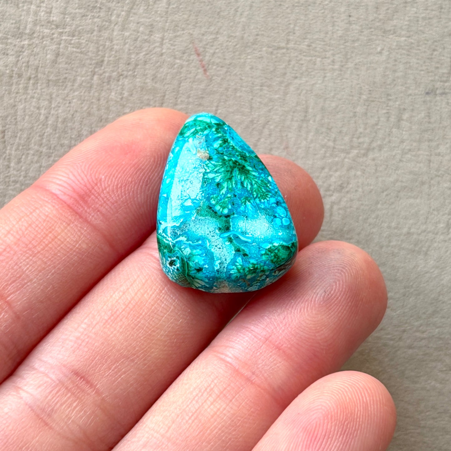 ‘Blooms’ Malachite Chrysocolla Teardrop Cabochon Smooth 26mm x 17.5mm (W8)
