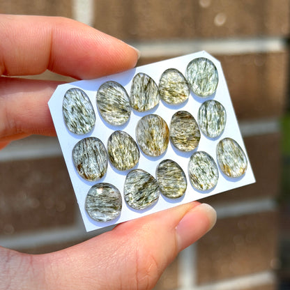 10-12mm Green Rutilated Quartz Cabochon Rose cut - Choose your Stone (W5)
