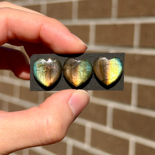RARE Two-Tone (Sunset & Sunrise) Labradorite (Heart Cabochon Smooth 15x15mm - Choose your Stone (W13)