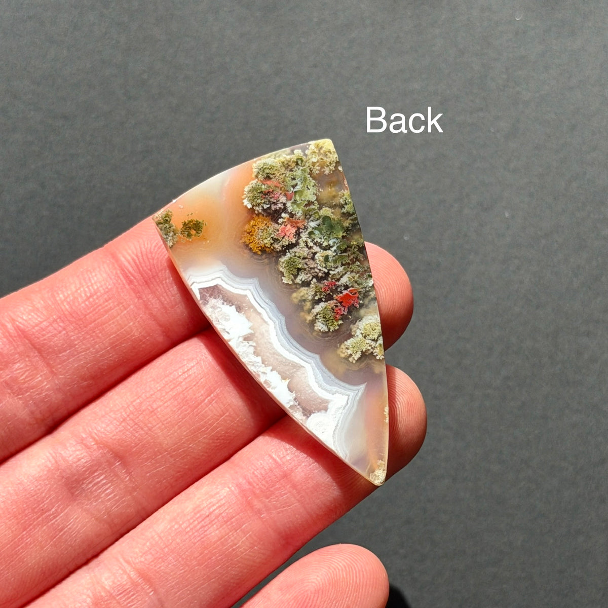 ‘Crescent over the Wild' Nebula Moss Agate Triangle Cabochon - 42.5mm x 24mm (W17)