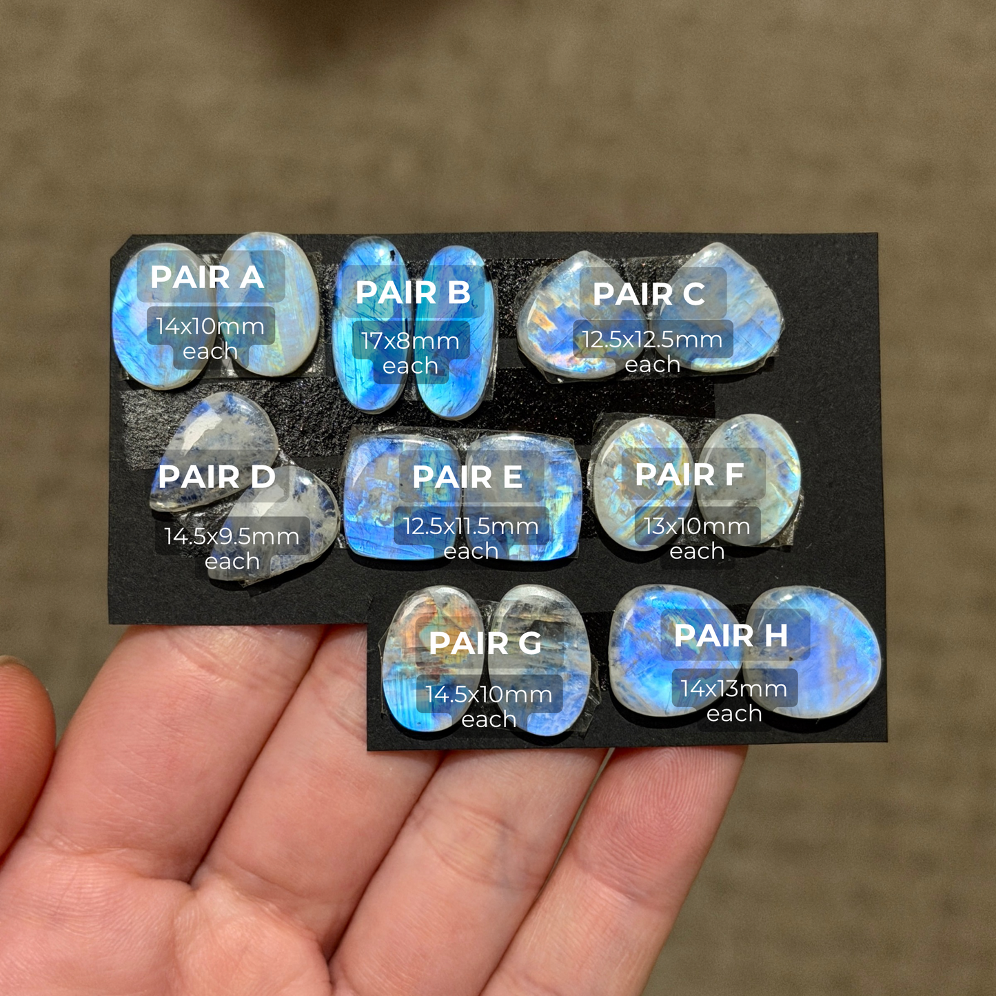 12-17mm Rainbow Moonstone Cabochon Pairs - Choose your Pair (W16)
