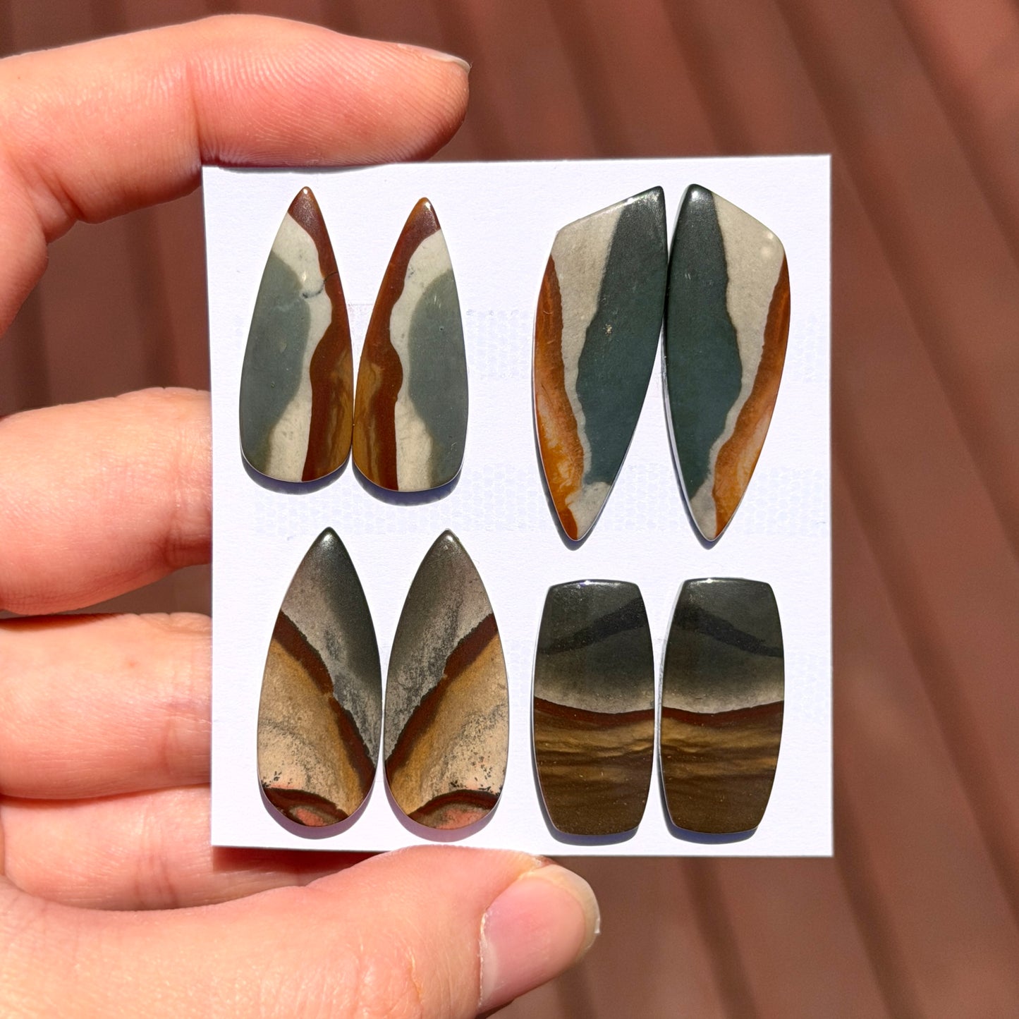 Scenic Polychrome Jasper Cabochon Pairs - Choose your Pair (W3-EY)