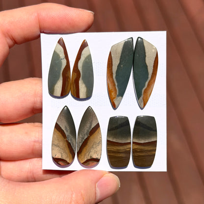 Scenic Polychrome Jasper Cabochon Pairs - Choose your Pair (W3-EY)