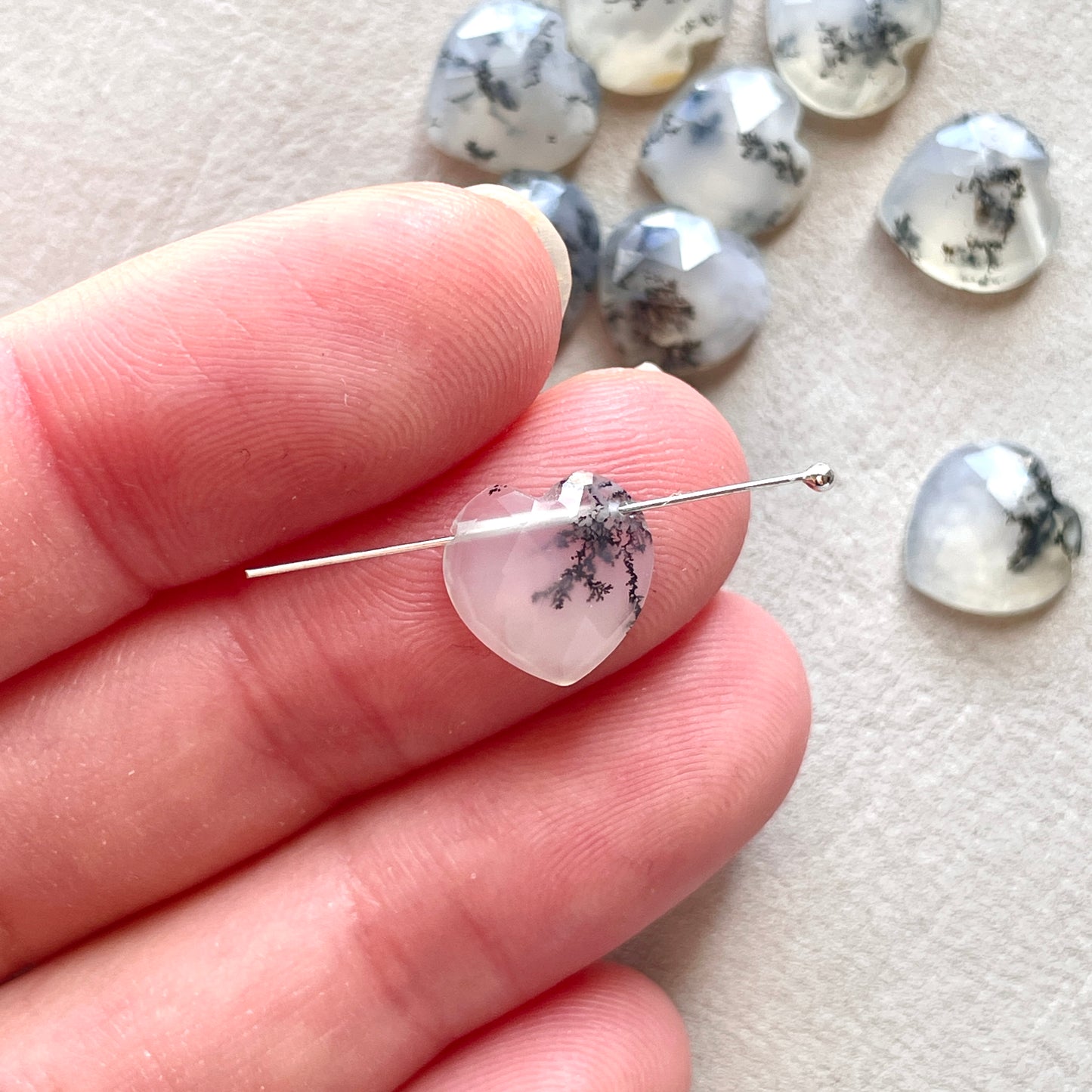 10x10mm Dendritic Agate Heart Briolette Beads (Rose Cut) - Choose your Stone (W10)