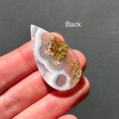 ‘Autumn at the Bend' Nebula Moss Agate Teardrop Cabochon - 40mm x 21.5mm (W17)