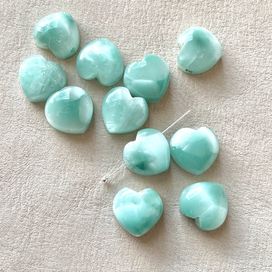 10x10mm Green Hemimorphite Heart Briolette Beads (Flat back) - Choose your Stone (W10)