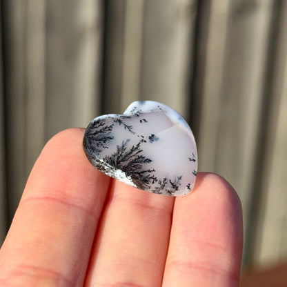 ‘Snowy Winter Branches’ Dendritic Opal Agate Heart Cabochon - 23mm x 24mm (W16)
