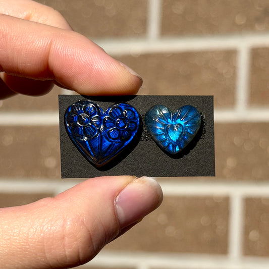 Labradorite (Blue flash) Flower Carved Heart Cabochon - Choose your Stone (W12)
