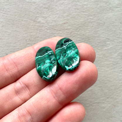 Malachite Cabochon Pair - Oval 26.5mm x 13mm (W7)